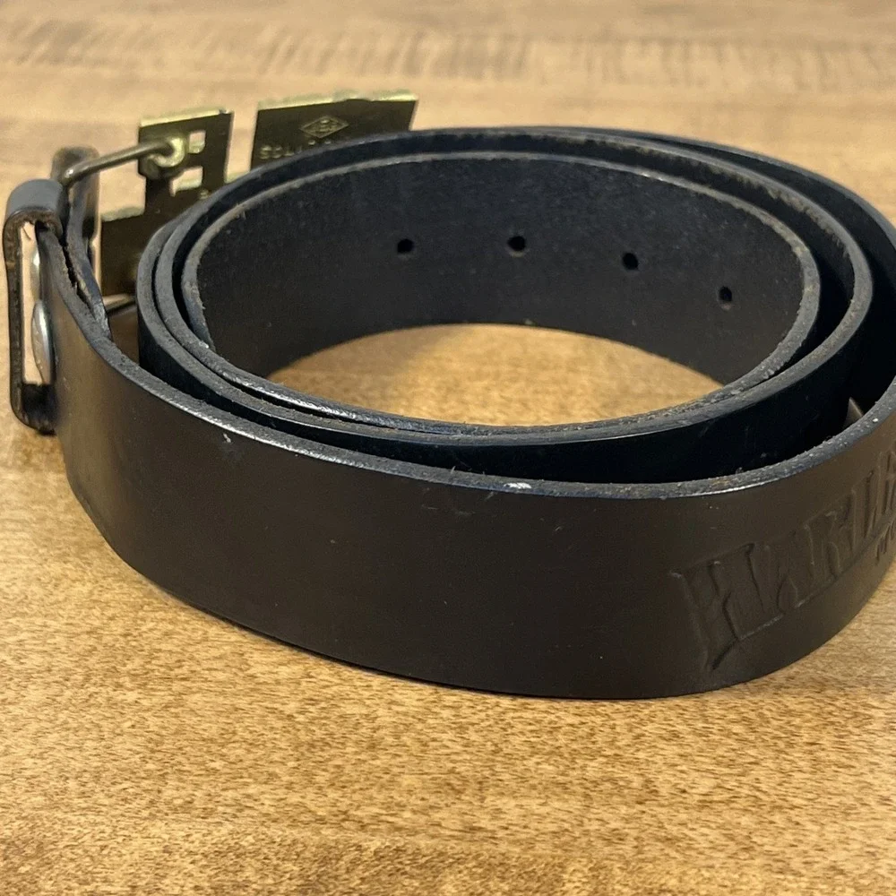 Vintage‎ Harley Davidson Black Belt & Brass Belt Buckle Size 42 Genuine Leather